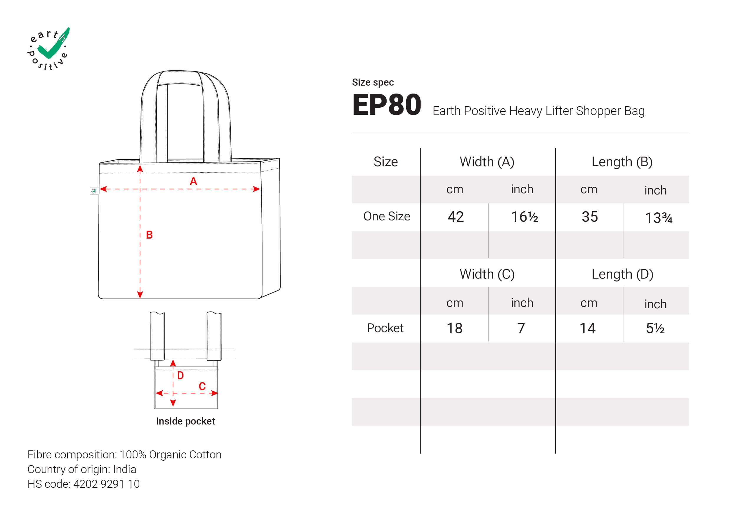 Organic Heavy tote bag with inside pocket