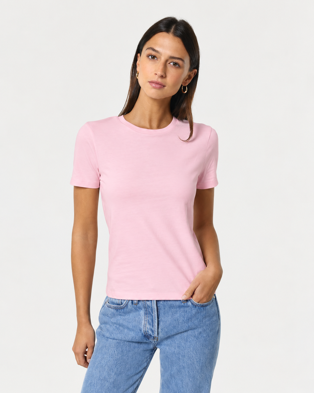 Figurnära Croppad Ekologisk T-Shirt för Dam