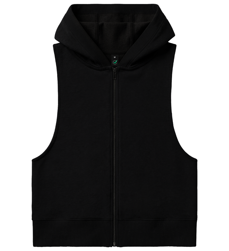 Ekologisk ärmlös zip-up damhoodie