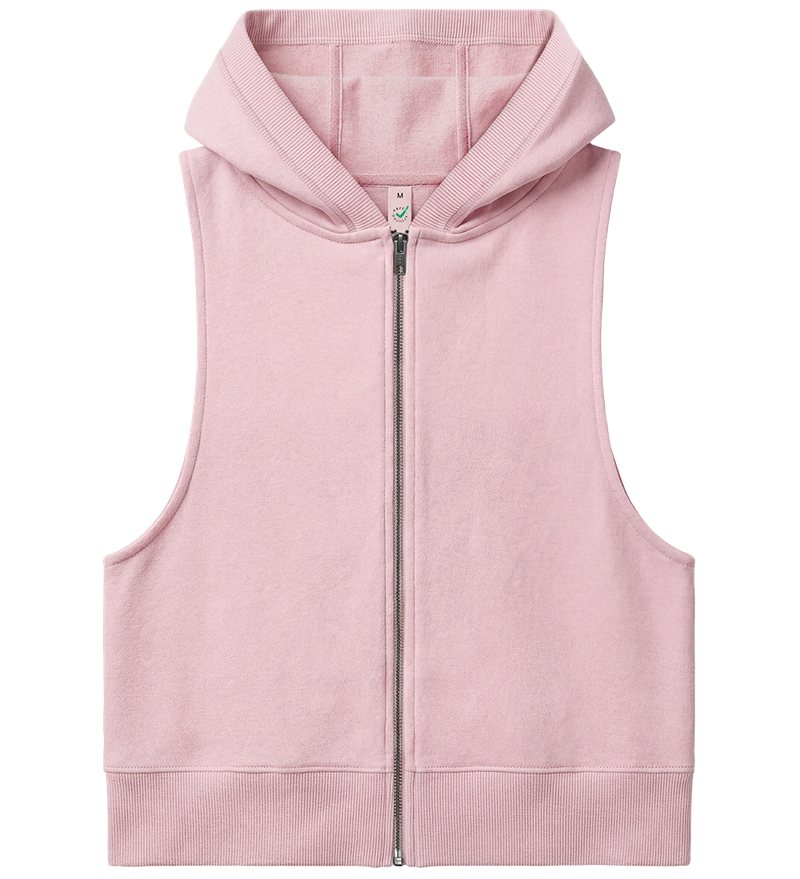 Ekologisk ärmlös zip-up damhoodie