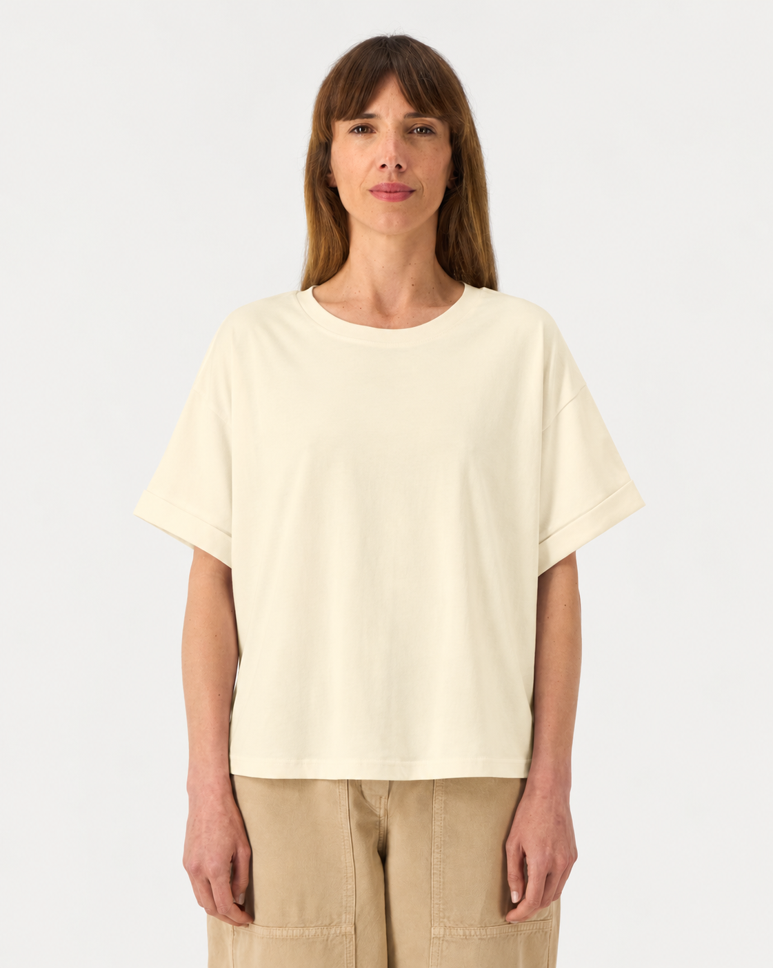 Oversized Ekologisk T-Shirt för Dam med Upprullade Ärmar