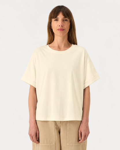 Oversized Ekologisk T-Shirt för Dam med Upprullade Ärmar